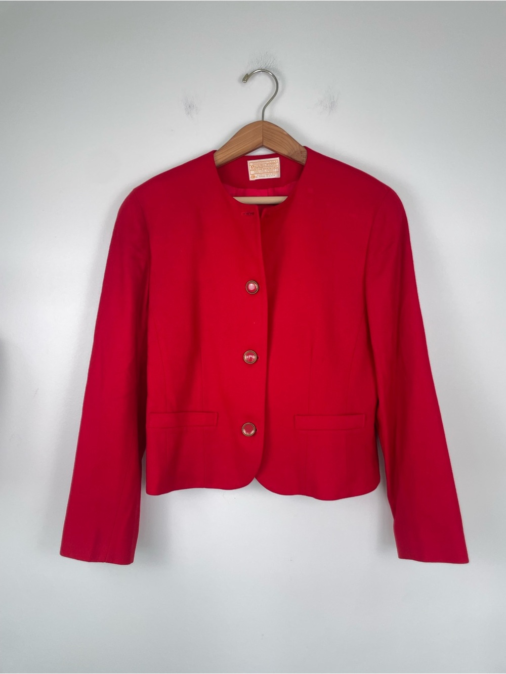 Vintage Pendleton Red Virgin Wool Cropped Blazer Jacket Made USA Luxury Feminine